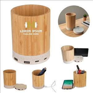 Bamboo 3-in-1 Desk Organizer & Wireless Charging Station 10W - One-Color Personalization Available